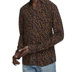 Scotch & Soda Mens Button Down Print Burgundy Black Sz M